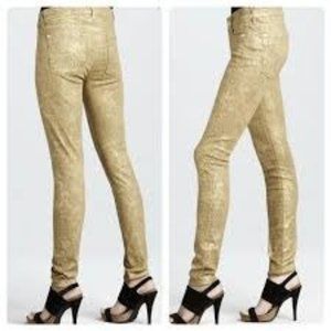 7 For All Mankind Gold Artisan Tile Print Skinny Stretch Jean Size 27 Misses